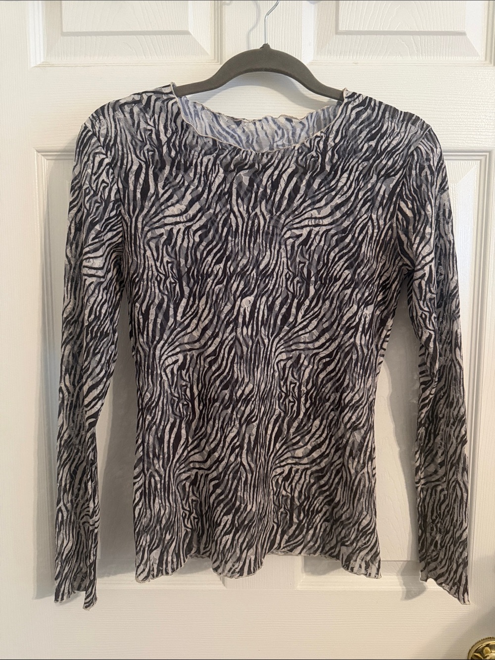 Hanky Panky Animal Print Zebra Sheer Lace Long Sleeve Top Sz Small